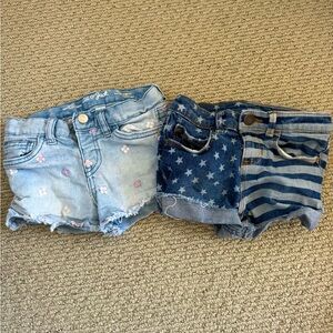 Kids Denim Shorts Set - Floral and Star Patterns